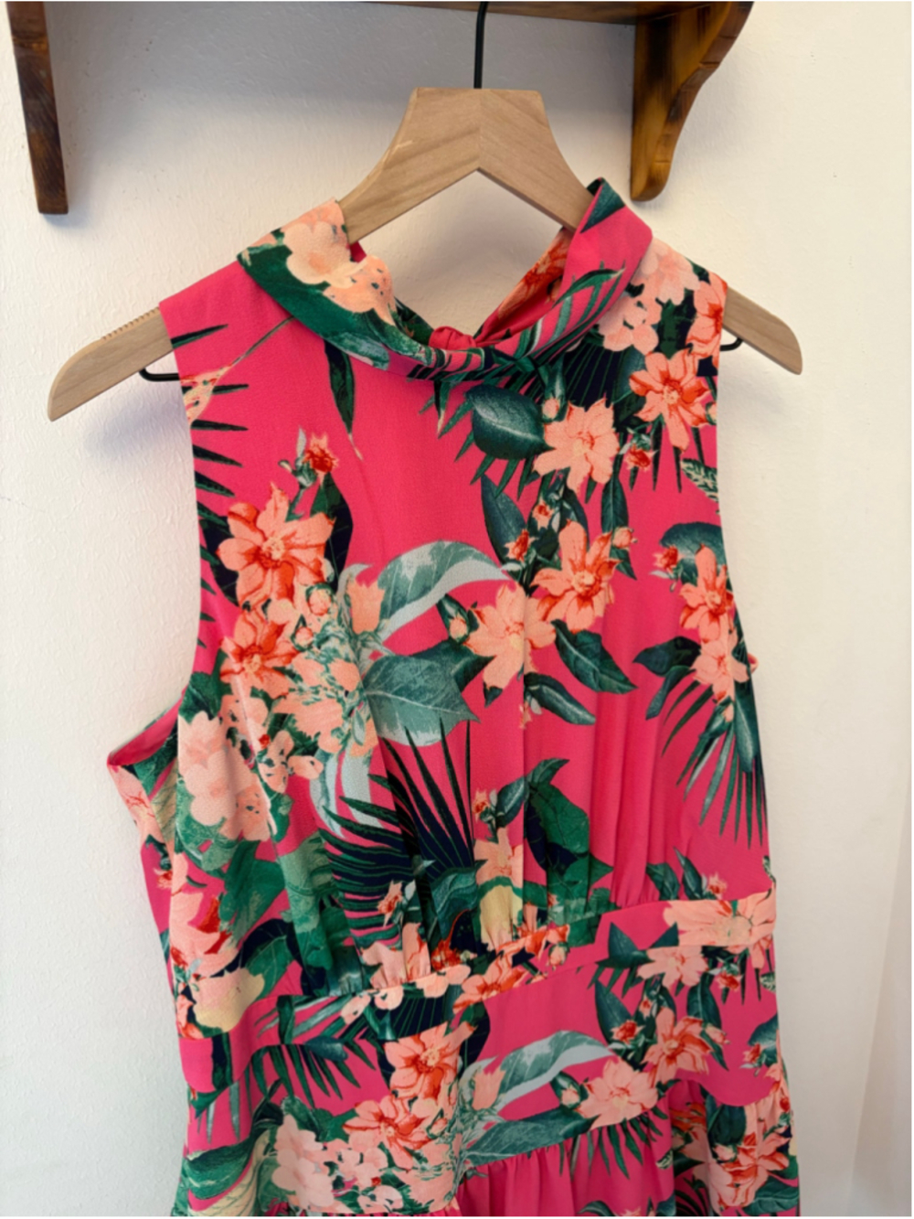 Eliza J Tropical Floral High Neck Tiered Fit & Flare Dress Pink Size 18 - Picture 4 of 9